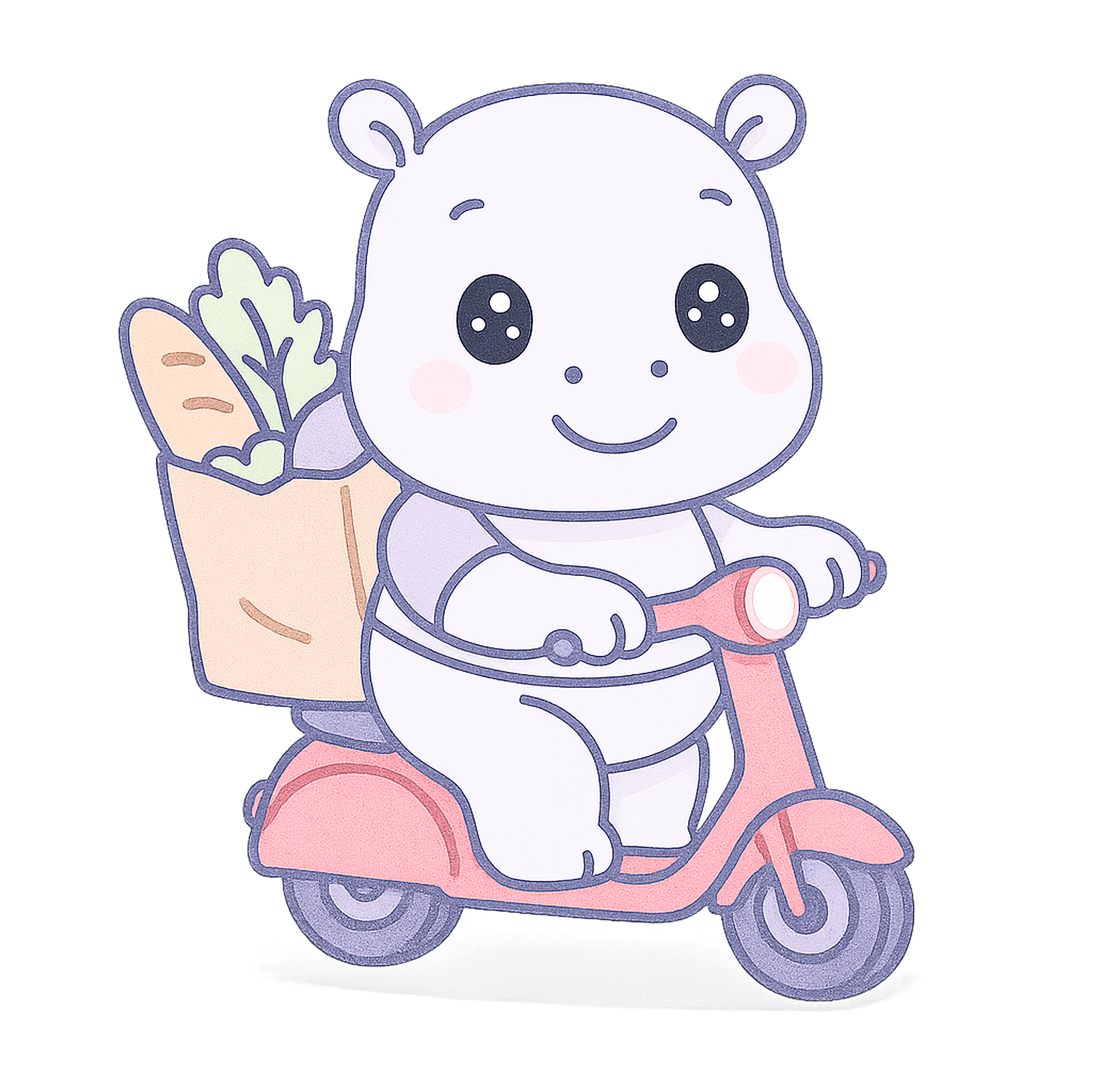 Hippo on a scooter illustration